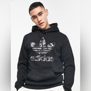 Adidas Originals Sweatshirt Black Mens Sz M Graphic Camo Cotton Infill Hoodie